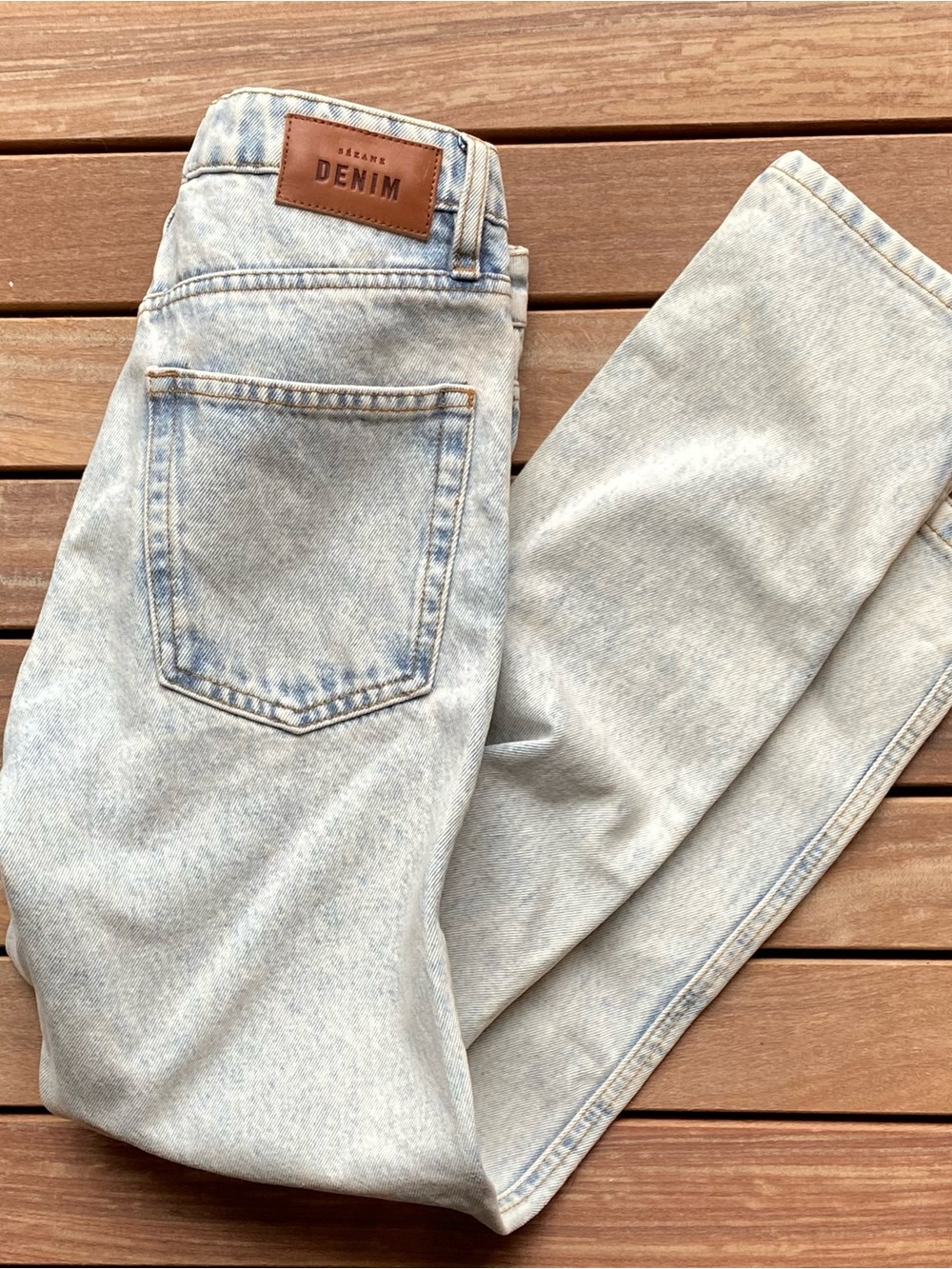 Sezane Edge Blue 100% Organic Cotton Button-Fly High-Waist Jeans - Picture 5 of 12